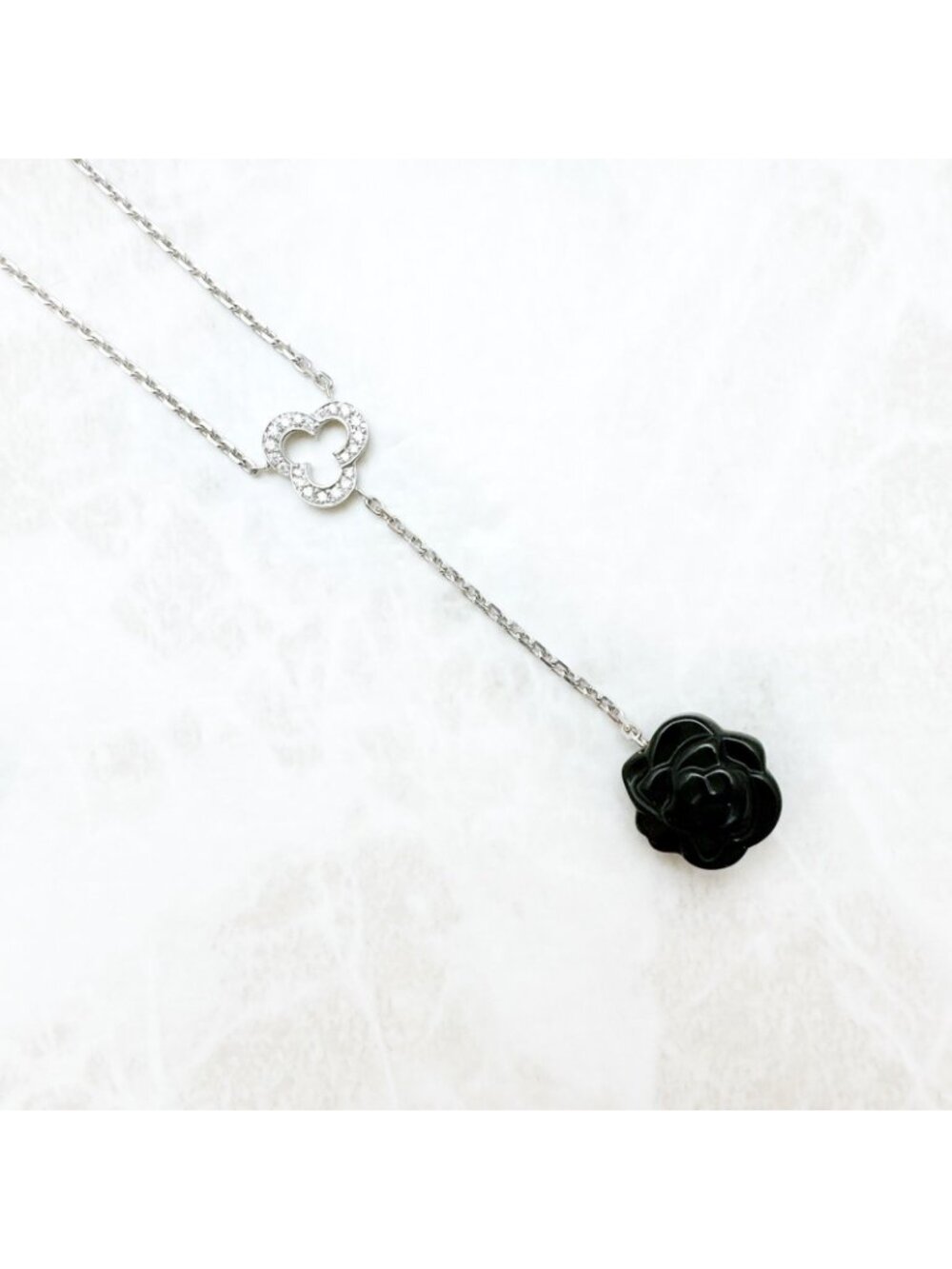 Chanel Camellia Onyx Diamond White Gold Necklace - Picture 3 of 9
